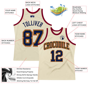 Custom Cream Navy Yellow-Maroon Authentic Throwback Basketball Jersey