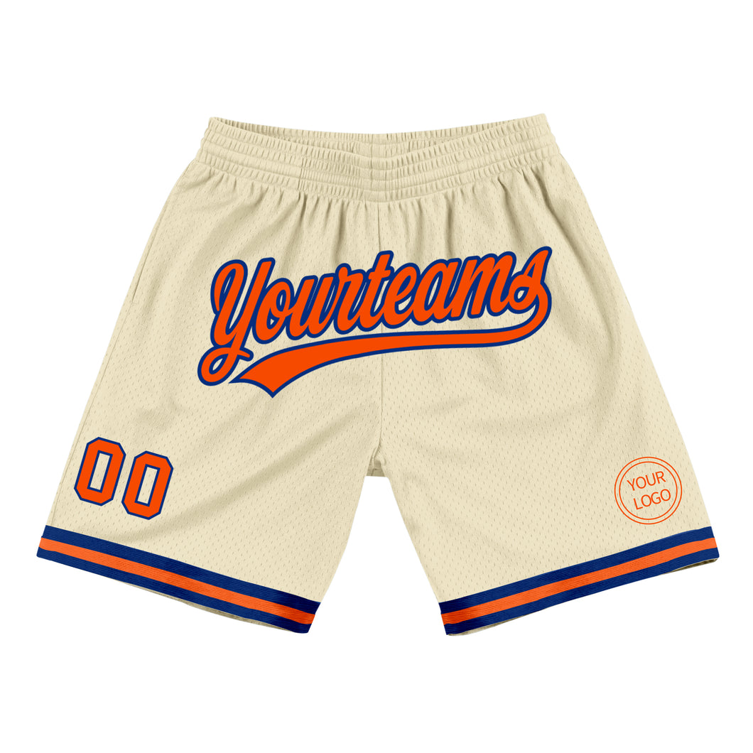 Custom Cream Orange-Royal Authentic Throwback Basketball Shorts