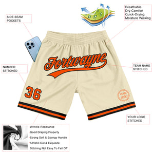 Custom Cream Orange-Black Authentic Throwback Basketball Shorts