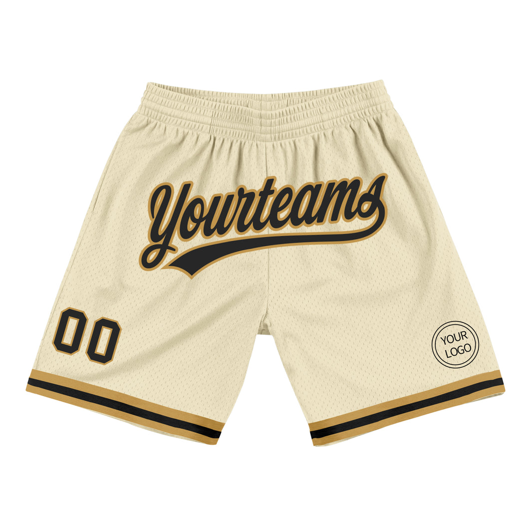 Custom Cream Black-Old Gold Authentic Throwback Basketball Shorts