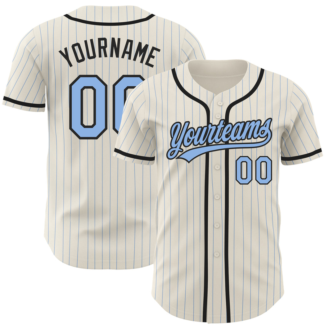 Custom Cream Light Blue Pinstripe Black Authentic Baseball Jersey