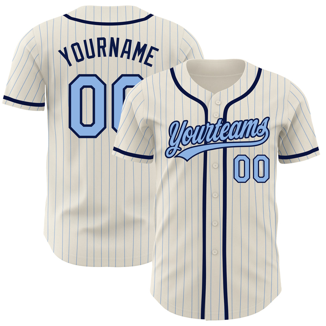 Custom Cream Light Blue Pinstripe Navy Authentic Baseball Jersey