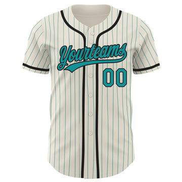 Custom Cream Teal Pinstripe Black Authentic Baseball Jersey