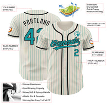 Load image into Gallery viewer, Custom Cream Teal Pinstripe Black Authentic Baseball Jersey
