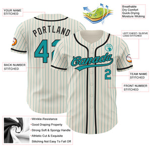 Custom Cream Teal Pinstripe Black Authentic Baseball Jersey