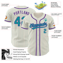 Load image into Gallery viewer, Custom Cream Teal Pinstripe Purple Authentic Baseball Jersey
