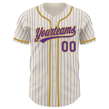 Load image into Gallery viewer, Custom Cream Purple Pinstripe Old Gold Authentic Baseball Jersey
