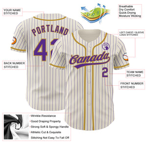 Custom Cream Purple Pinstripe Old Gold Authentic Baseball Jersey