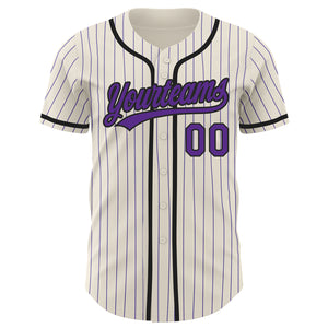 Custom Cream Purple Pinstripe Black Authentic Baseball Jersey