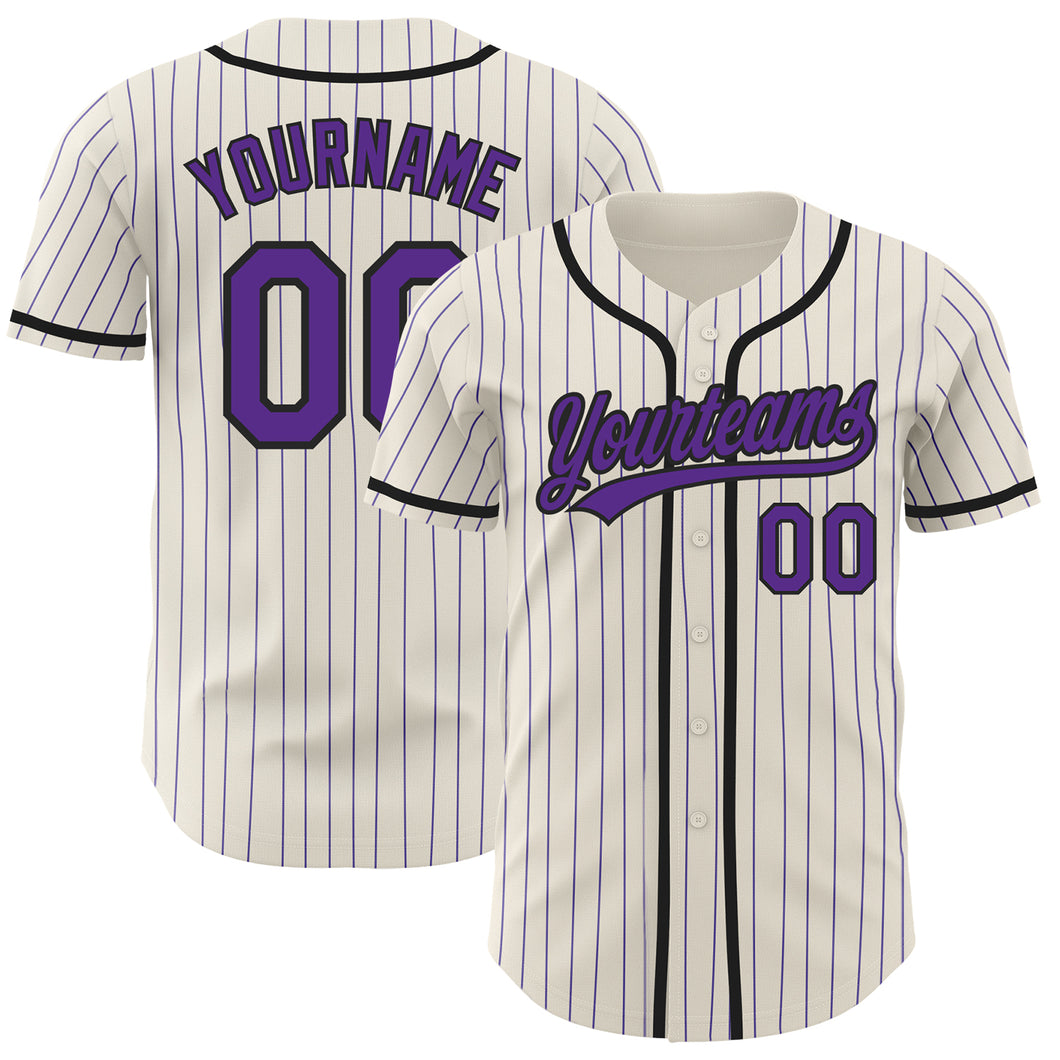 Custom Cream Purple Pinstripe Black Authentic Baseball Jersey