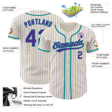 Load image into Gallery viewer, Custom Cream Purple Pinstripe Teal Authentic Baseball Jersey
