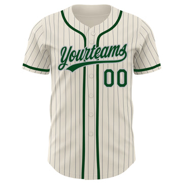 Custom Cream Gray Pinstripe Green Authentic Baseball Jersey