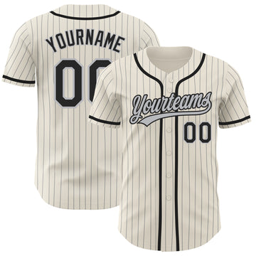 Custom Cream Gray Pinstripe Black Authentic Baseball Jersey