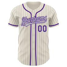 Load image into Gallery viewer, Custom Cream Gray Pinstripe Purple Authentic Baseball Jersey
