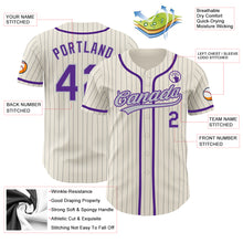 Load image into Gallery viewer, Custom Cream Gray Pinstripe Purple Authentic Baseball Jersey
