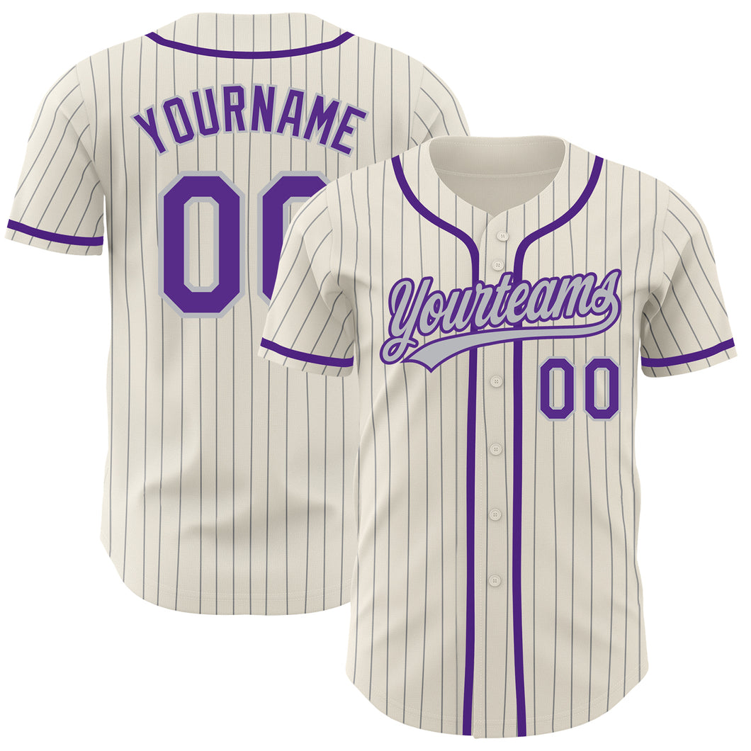 Custom Cream Gray Pinstripe Purple Authentic Baseball Jersey