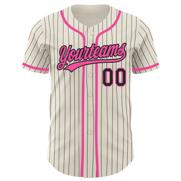 Custom Cream Black Pinstripe Pink Authentic Baseball Jersey