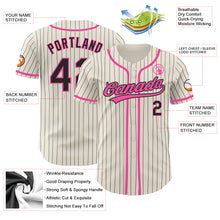 Load image into Gallery viewer, Custom Cream Black Pinstripe Pink Authentic Baseball Jersey
