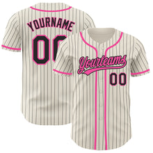 Load image into Gallery viewer, Custom Cream Black Pinstripe Pink Authentic Baseball Jersey
