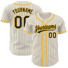 Load image into Gallery viewer, Custom Cream Black Pinstripe Gold Authentic Baseball Jersey
