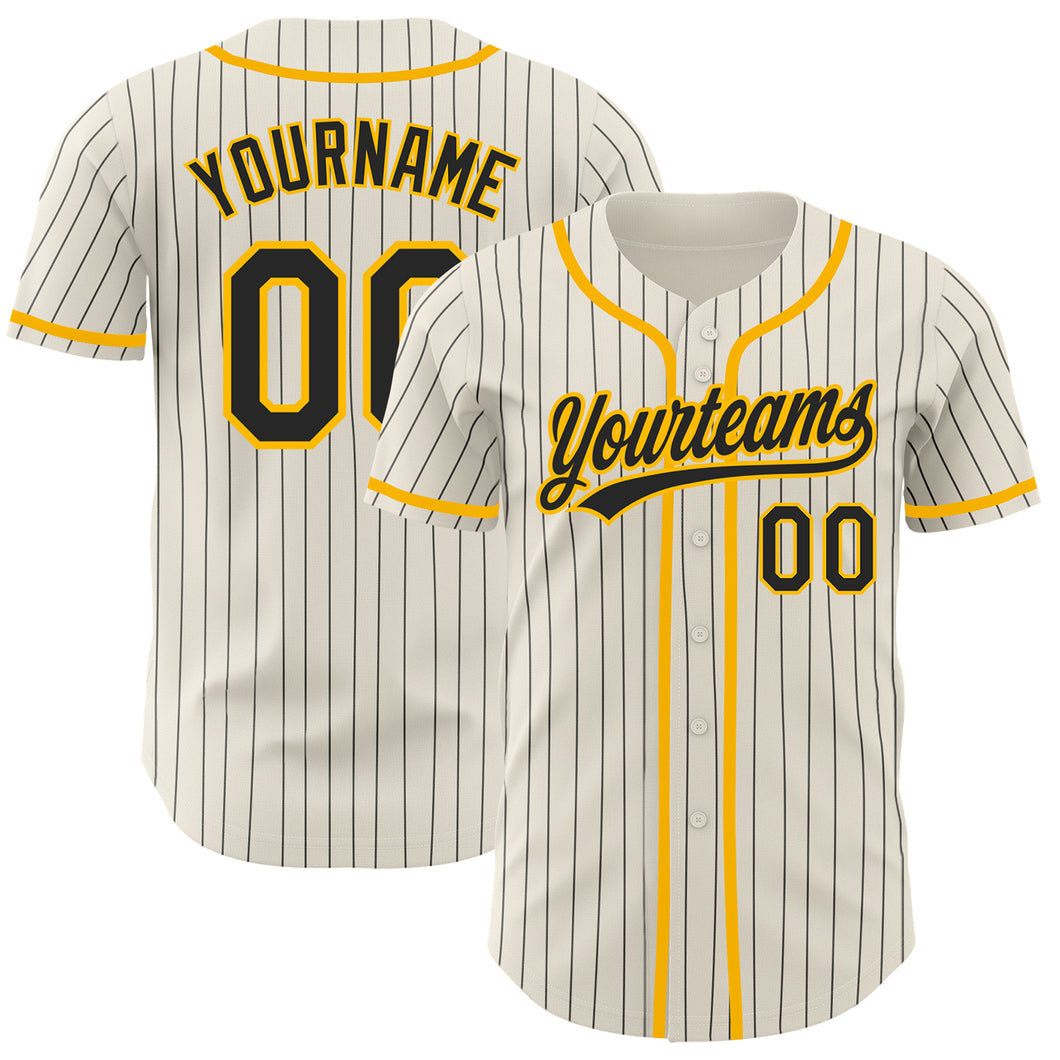 Custom Cream Black Pinstripe Gold Authentic Baseball Jersey