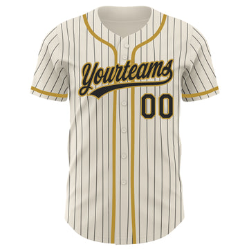 Custom Cream Black Pinstripe Old Gold Authentic Baseball Jersey