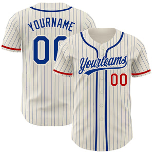 Custom Cream Royal Pinstripe Red Authentic Baseball Jersey