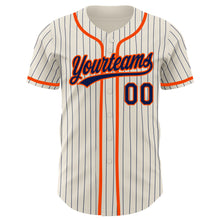 Load image into Gallery viewer, Custom Cream Navy Pinstripe Orange Authentic Baseball Jersey
