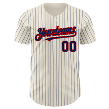 Load image into Gallery viewer, Custom Cream Navy Pinstripe Red Authentic Baseball Jersey
