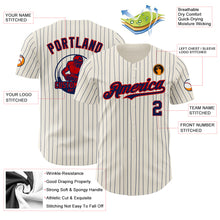 Load image into Gallery viewer, Custom Cream Navy Pinstripe Red Authentic Baseball Jersey
