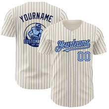 Load image into Gallery viewer, Custom Cream Navy Pinstripe Light Blue Authentic Baseball Jersey
