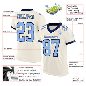 Custom Cream Light Blue-Navy Mesh Authentic Football Jersey