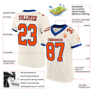 Custom Cream Orange-Royal Mesh Authentic Football Jersey