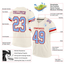 Load image into Gallery viewer, Custom Cream Light Blue-Red Mesh Authentic Football Jersey
