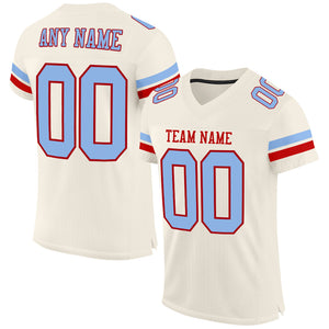 Custom Cream Light Blue-Red Mesh Authentic Football Jersey