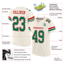 Load image into Gallery viewer, Custom Cream Kelly Green-Red Mesh Authentic Football Jersey
