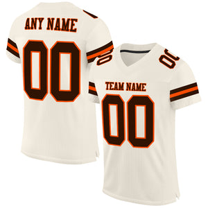 Custom Cream Brown-Orange Mesh Authentic Football Jersey