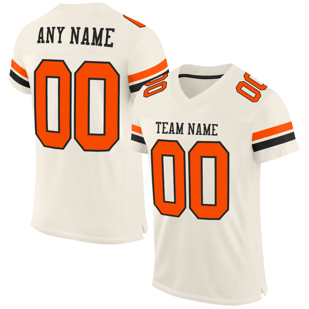 Custom Cream Orange-Black Mesh Authentic Football Jersey