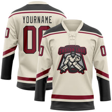 Load image into Gallery viewer, Custom Cream Maroon-Black Hockey Lace Neck Jersey
