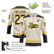 Load image into Gallery viewer, Custom Cream Black-Gold Hockey Lace Neck Jersey
