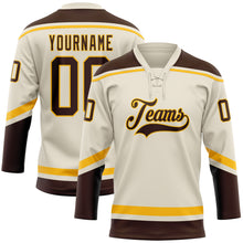 Load image into Gallery viewer, Custom Cream Brown-Gold Hockey Lace Neck Jersey
