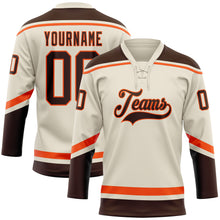 Load image into Gallery viewer, Custom Cream Brown-Orange Hockey Lace Neck Jersey
