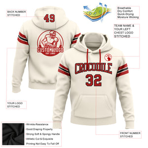 Custom Stitched Cream Red-Black Football Pullover Sweatshirt Hoodie