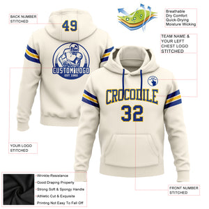 Custom Stitched Cream Royal-Yellow Football Pullover Sweatshirt Hoodie