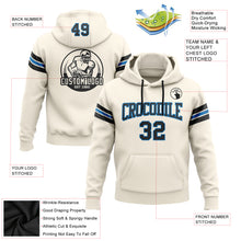 Load image into Gallery viewer, Custom Stitched Cream Black-Blue Football Pullover Sweatshirt Hoodie
