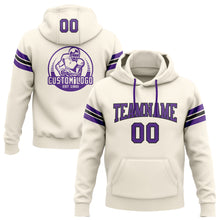 Load image into Gallery viewer, Custom Stitched Cream Purple-Black Football Pullover Sweatshirt Hoodie
