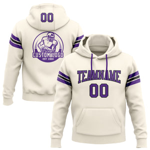 Custom Stitched Cream Purple-Black Football Pullover Sweatshirt Hoodie