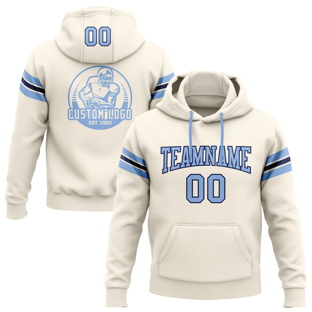 Custom Stitched Cream Light Blue-Navy Football Pullover Sweatshirt Hoodie