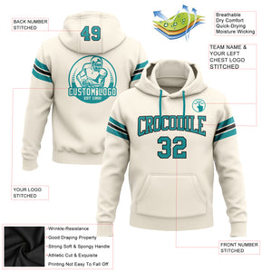 Custom Stitched Cream Teal-Black Football Pullover Sweatshirt Hoodie