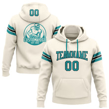 Load image into Gallery viewer, Custom Stitched Cream Teal-Black Football Pullover Sweatshirt Hoodie
